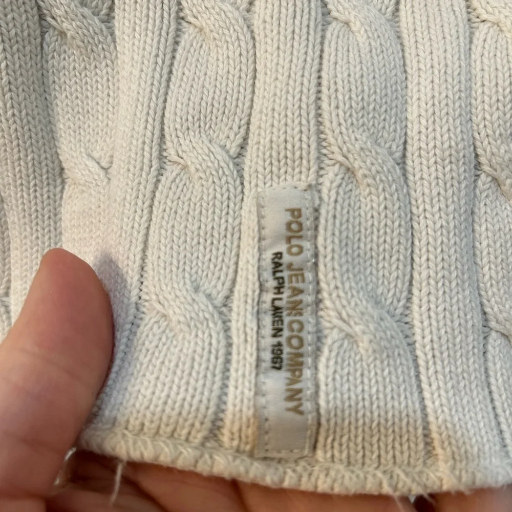 Vintage Polo Ralph Lauren Cream Cable Knit Turtleneck Sweater Women Sz XL Preppy